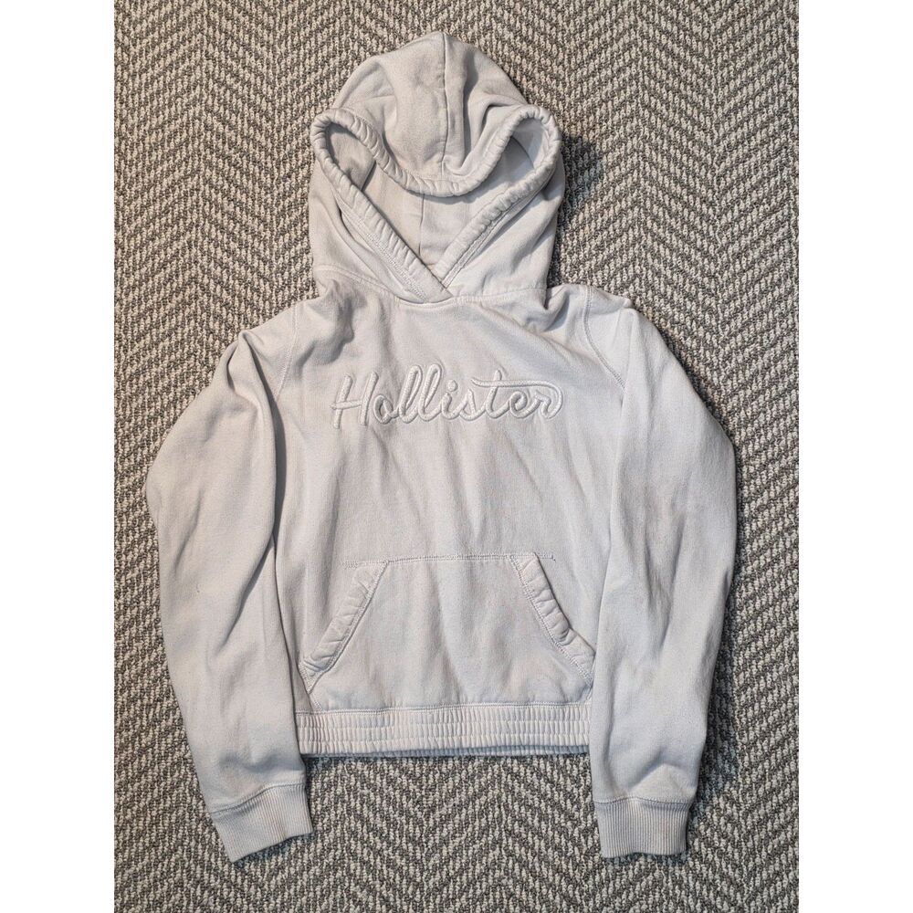 Hollister California Women's Size Small White Embroidered Script Logo Hoodie